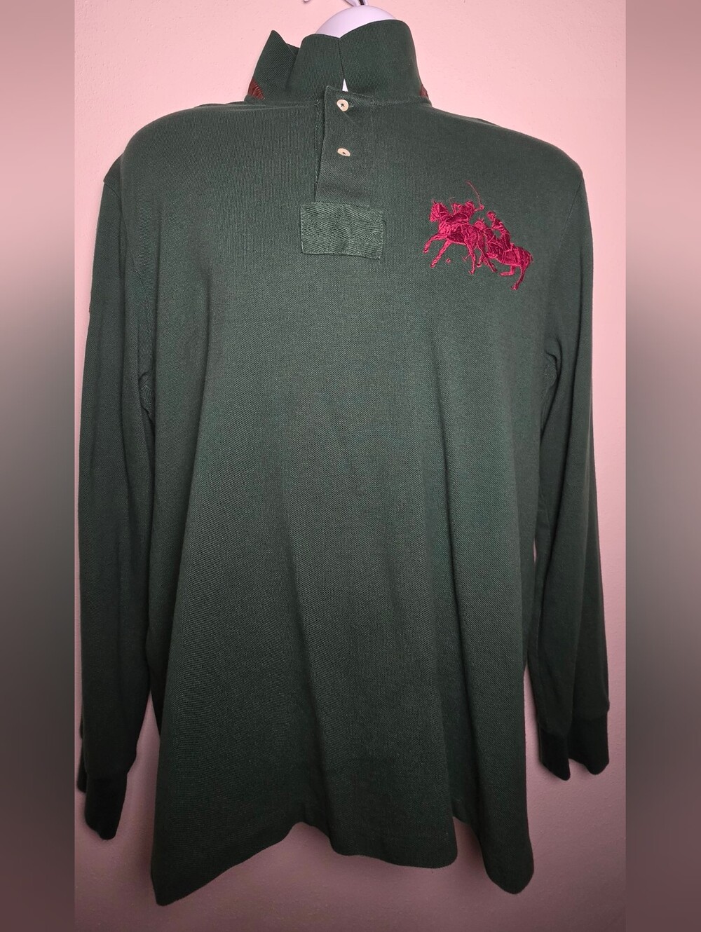 Polo by Ralph Lauren Forest Green Long-Sleeve Polo with Burgundy Embroidery
